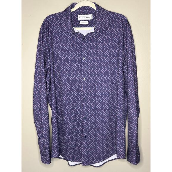 Mizzen + Main Leeward Shirt Trim Fit Blue Mini Paisley LS Stretch Button Up XL - Picture 2 of 8